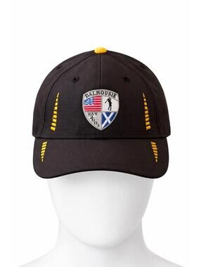 Dalhousie Golf Hat Campérica Adjustable Black Yellow Crest Lightweight Cap
